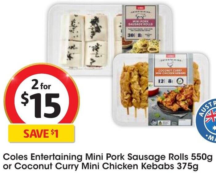 Coles Entertaining Mini Pork Sausage Rolls 550g or Coconut Curry Mini