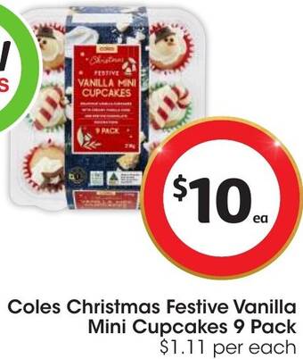 Coles Coles Christmas Festive Vanilla Mini Cupcakes 9 Pack offer