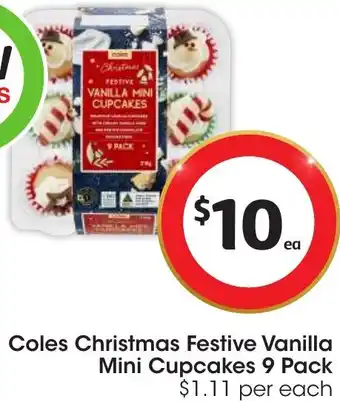 Coles Christmas Festive Vanilla Mini Cupcakes 9 Pack