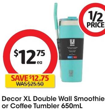 Coles Decor XL Double Wall Smoothie or Coffee Tumbler 650mL offer