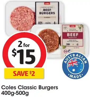Coles Coles Classic Burgers 400g-500g offer
