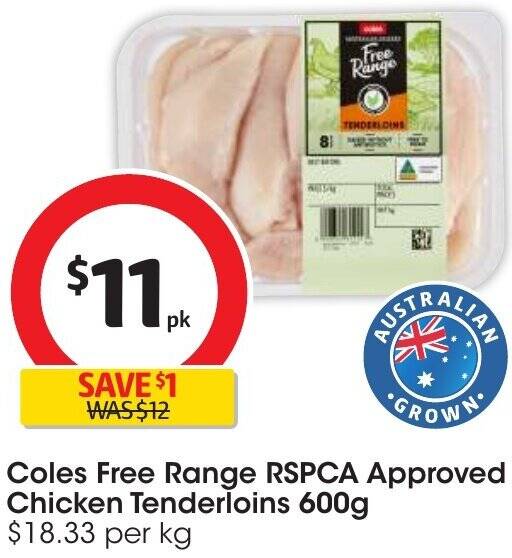 Coles Free Range RSPCA Approved Chicken Tenderloins 600g offer at Coles