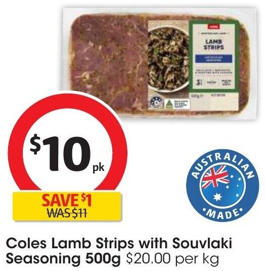 Coles Lamb Strips with Souvlaki Seasoning 500g offer at Coles