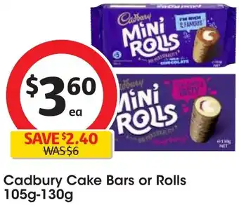 Coles Cadbury Cake Bars or Rolls 105g-130g offer