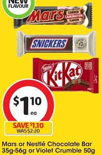 Coles Mars or Nestlé Chocolate Bar 35g-56g or Violet Crumble 50g offer