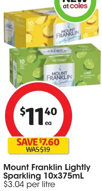 Coles Mount Franklin Lightly Sparkling 10x375mL offer