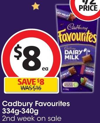 Coles Cadbury Favourites 334g-340g offer