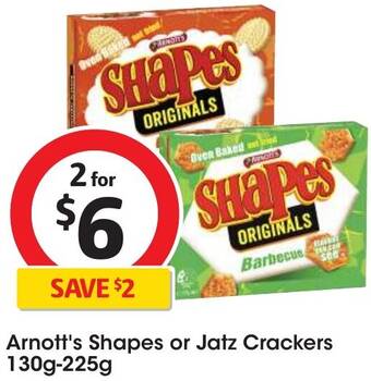 Coles Arnott's Shapes or Jatz Crackers 130g-225g offer