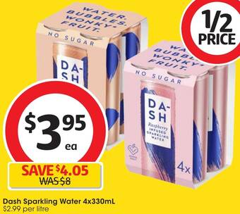 Coles Dash Sparkling Water 4x330mL offer