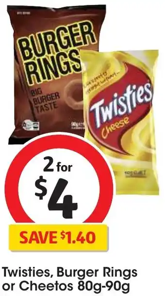 Coles Twisties, Burger Rings or Cheetos 80g-90g offer