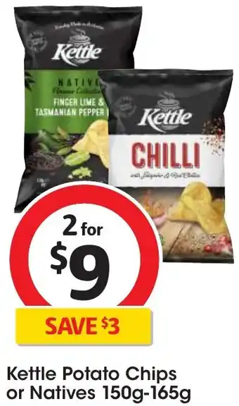 Coles Kettle Potato Chips or Natives 150g-165g offer