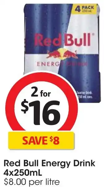 Coles Red Bull Energy Drink 4x250mL offer