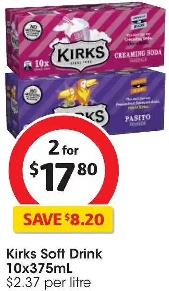 Coles Kirks Soft Drink 10x375mL offer