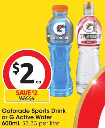 Coles Gatorade Sports Drink or G Active Water 600mL offer