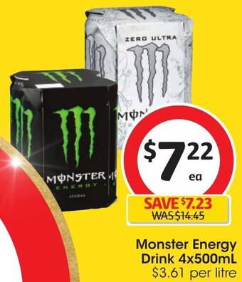 Coles Monster Energy Drink 4x500mL offer
