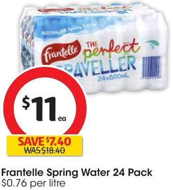 Coles Frantelle Spring Water 24 Pack $0.76 per litre offer
