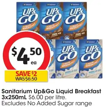 Coles Sanitarium Up&Go Liquid Breakfast 3x250mL offer