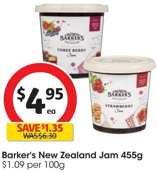 Barker's New Zealand Jam 455g offer at Coles