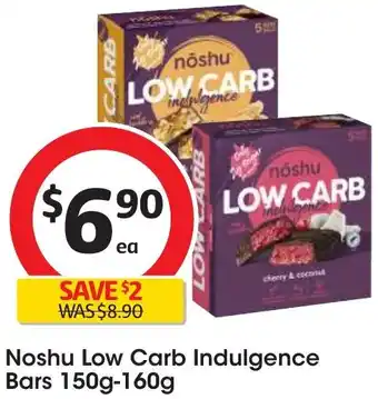 Coles Noshu Low Carb Indulgence Bars 150g-160g offer