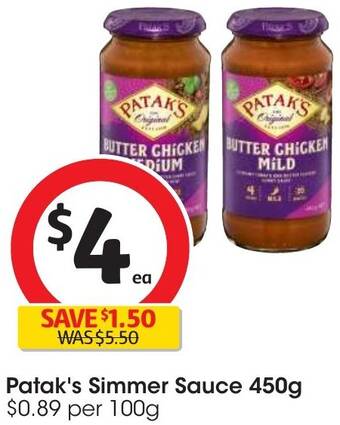 Coles Patak's Simmer Sauce 450g offer