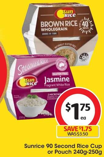 Coles Sunrice 90 Second Rice Cup or Pouch 240g-250g offer