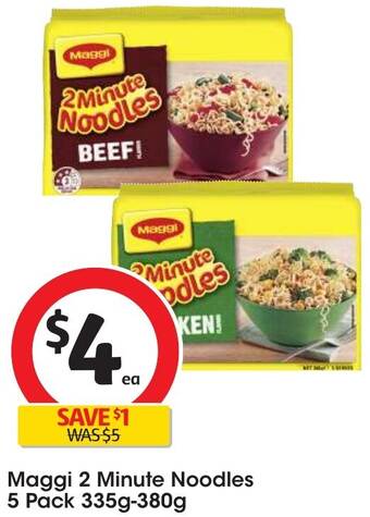 Coles Maggi 2 Minute Noodles 5 Pack 335g-380g offer