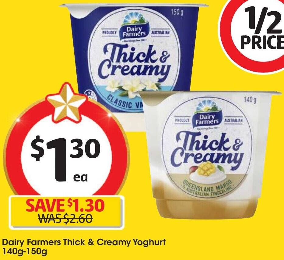 Dairy Farmers Thick & Creamy Yoghurt 140g150g offer at Coles