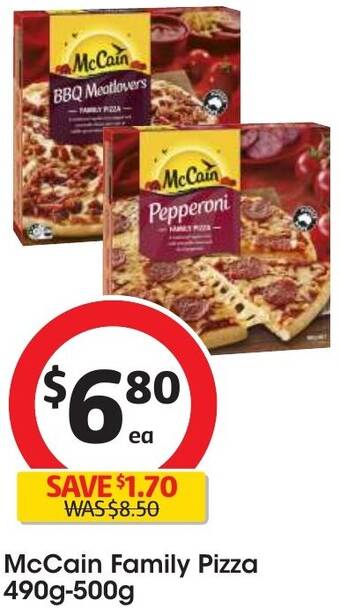Coles McCain Family Pizza 490g-500g offer
