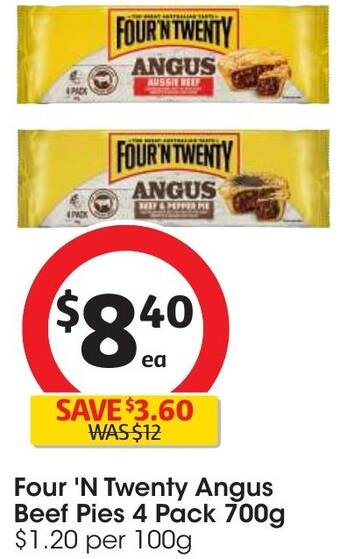 Coles Four 'N Twenty Angus Beef Pies 4 Pack 700g offer