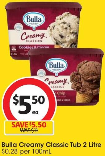 Coles Bulla Creamy Classic Tub 2 Litre offer