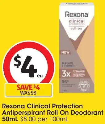 Coles Rexona Clinical Protection Antiperspirant Roll On Deodorant 50mL offer