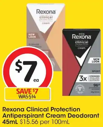 Coles Rexona Clinical Protection Antiperspirant Cream Deodorant 45mL offer