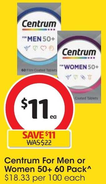 Coles Centrum For Men or Women 50+ 60 Pack offer
