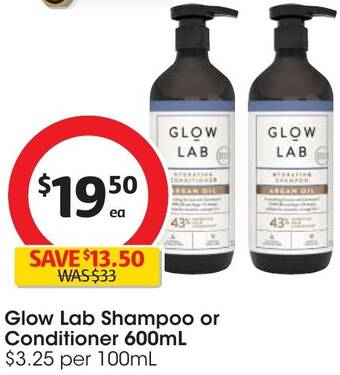 Coles Glow Lab Shampoo or Conditioner 600mL offer