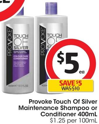 Coles Provoke Touch Of Silver Maintenance Shampoo or Conditioner 400mL offer