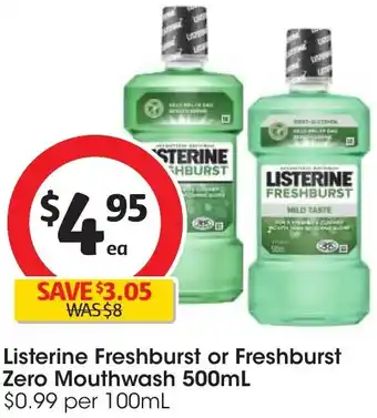 Coles Listerine Freshburst or Freshburst Zero Mouthwash 500mL offer