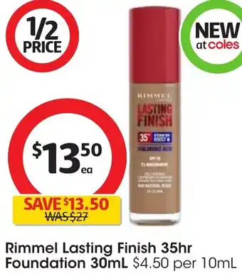 Coles Rimmel Lasting Finish 35hr Foundation 30mL offer