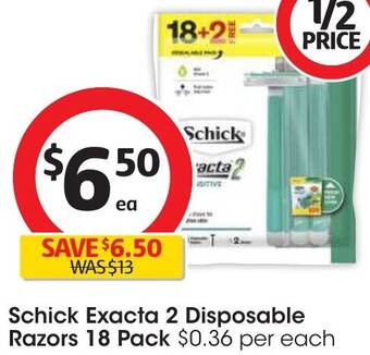 Coles Schick Exacta 2 Disposable Razors 18 Pack offer