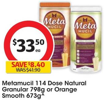 Coles Metamucil 114 Dose Natural Granular 798g or Orange Smooth 673g offer