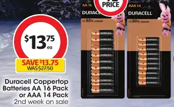Coles Duracell Coppertop Batteries AA 16 Pack or AAA 14 Pack offer