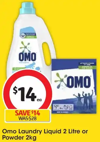 Coles Omo Laundry Liquid 2 Litre or Powder 2kg offer