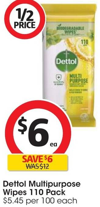 Coles Dettol Multipurpose Wipes 110 Pack offer