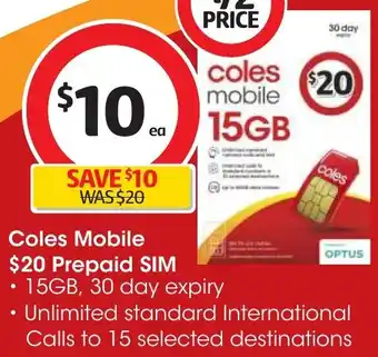 Coles Coles Mobile $20 Prepaid SIM offer