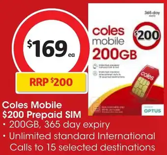 Coles Coles Mobile $200 Prepaid SIM offer