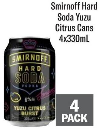 Coles Smirnoff Hard Soda Yuzu Citrus Cans 4x330mL offer
