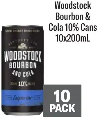 Woodstock Bourbon & Cola 10% Cans 10x200mL