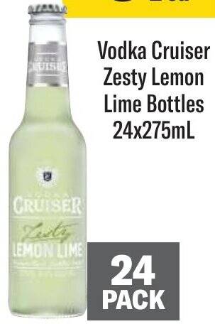 Coles Vodka Cruiser Zesty Lemon Lime Bottles 24x275mL offer
