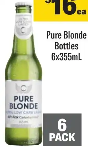 Coles Pure Blonde Bottles 6x355mL offer