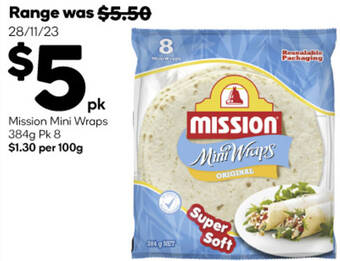 Woolworths Mission Mini Wraps 384g Pk 8 offer