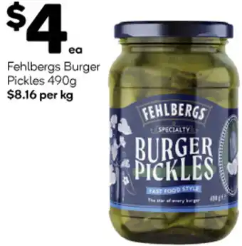 Woolworths Fehlbergs Burger Pickles 490g offer